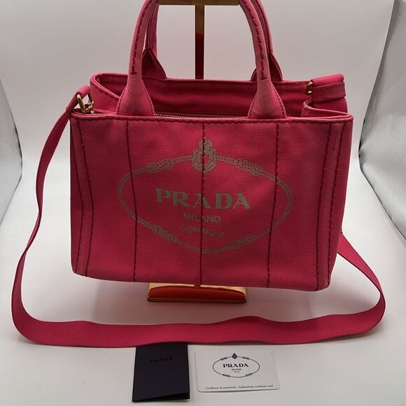 PRADA CANAPA COVERTIBLE CANVAS MINI PINK TOTE WITH AUTHENICATION CARD - Picture 1 of 13